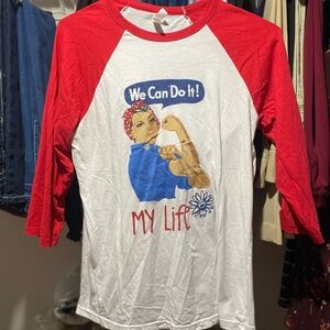 Red and White womens Raglan Shirt